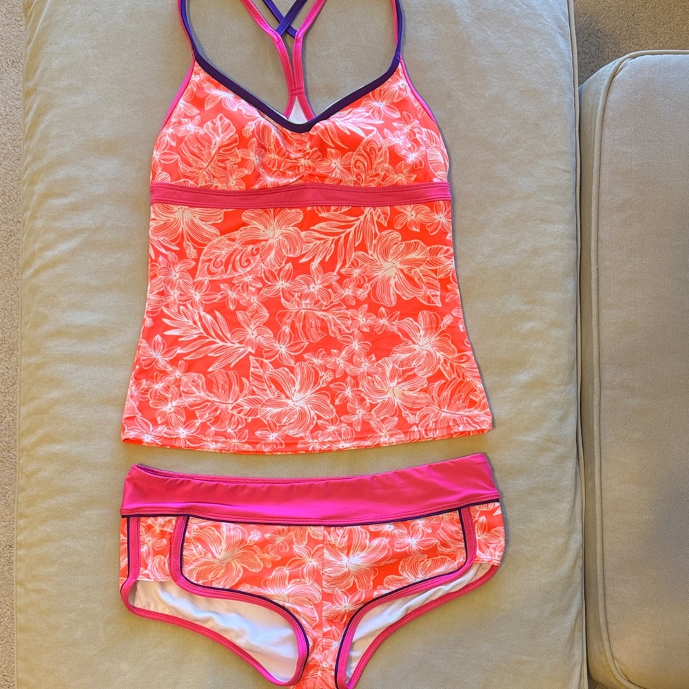 Athleta Coral Pink Floral Tankini Set